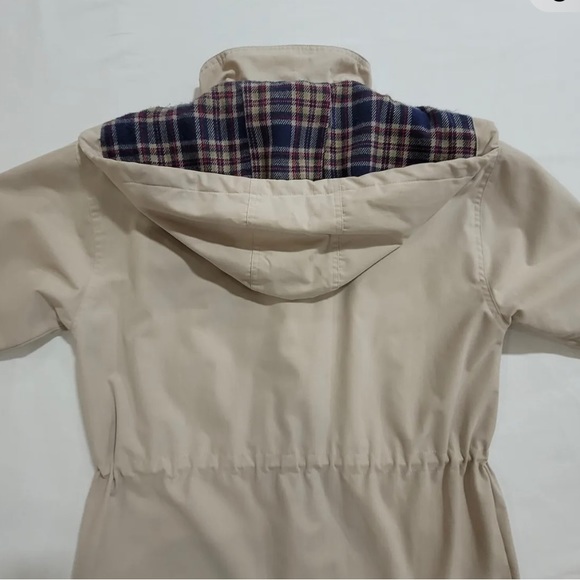 Cabin Creek Womens Coat W/Hood. 2XG. TanW/Pockets. Plaid Lining Mid Length. VTG - Picture 8 of 15